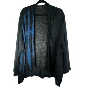 Steve Sells Studio Art To Wear Linen Open Cardigan Blue Black